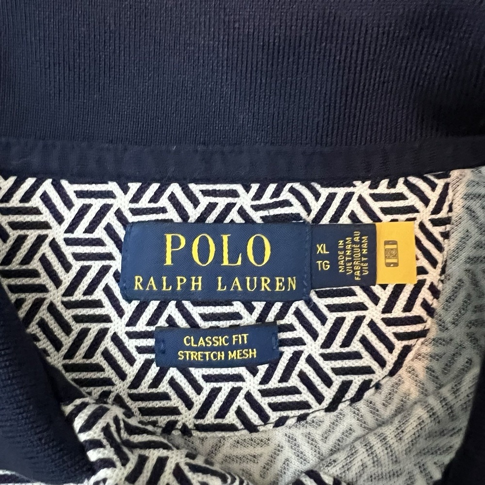 Polo Ralph Lauren Mens XL Blue Classic Fit Stretch Mesh Geometric Polo Shirt - Picture 3 of 6